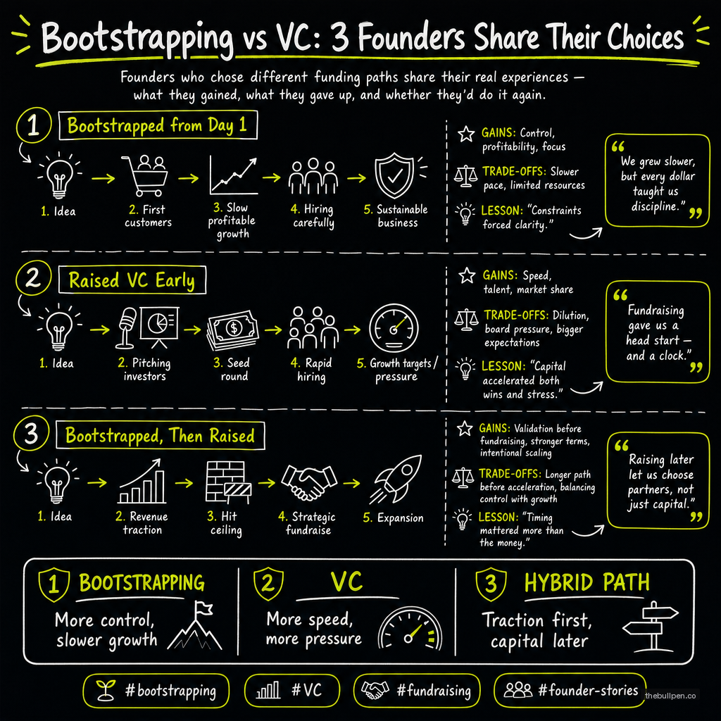 Illustration for Bootstrapping vs VC: 3 Founders Share Their Choices