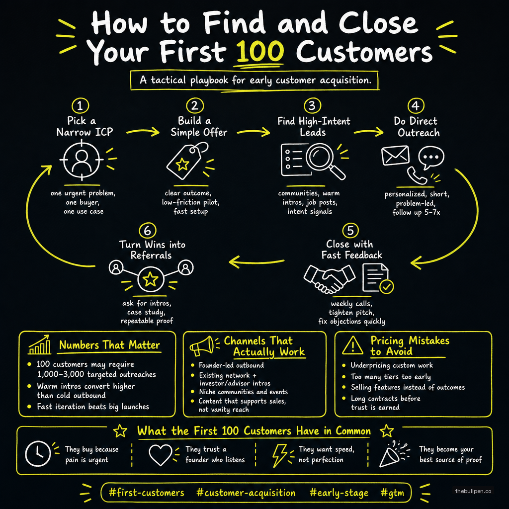 Illustration for How to Find and Close Your First 100 Customers