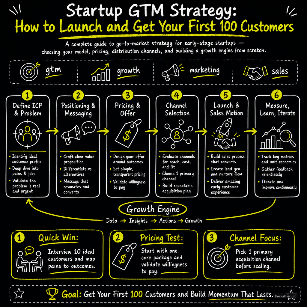 Illustration for Startup GTM Strategy: How to Launch and Get Your First 100 Customers